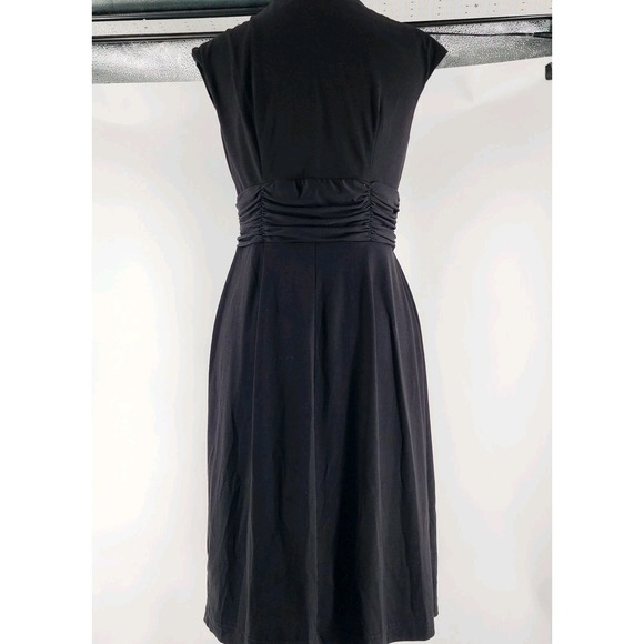 Liz Claiborne Dress Women's 6 Small Black Ruche Cap Sleeve Sheath Cowl‎ Neck - Picture 2 of 5